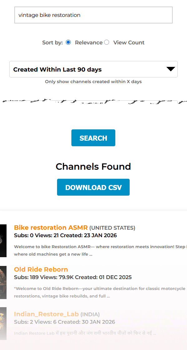 channel search by hobby-results