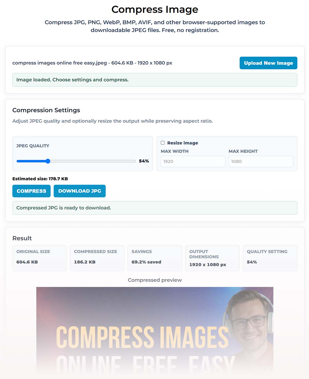 easy compress image tool example screenshot