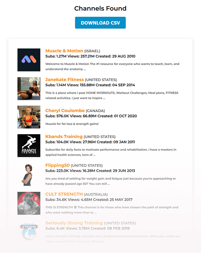 youtube channel search results